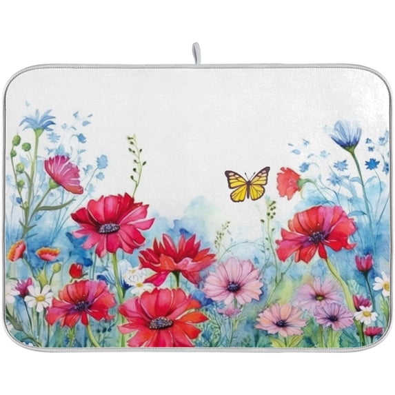 FREEAMG Watercolor Flower Dish Drying Mats Tableware Absorption Water Mat Home Decor Drying Pad for Kitchen Countertop, 16 X 18 Inch