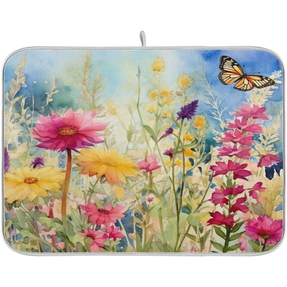 Wildflowers Dish Drying Mat, Absorbent Microfiber Pad Protector For Kitchen Counter Top Mat Dish Drainboard 18x24in Home Decor