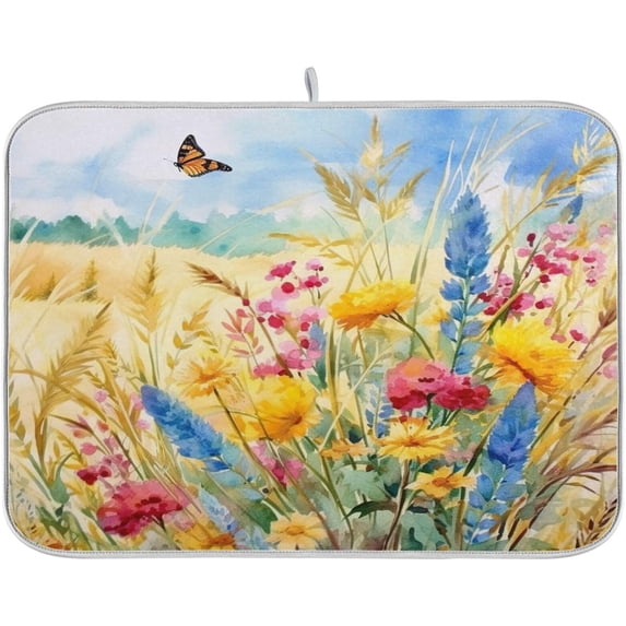 FREEAMG Dish Drying Mat Rustic Flowers Absorbent Dry Mats for Dishes Draining Pad for Kitchen Countertop 18" x 24"