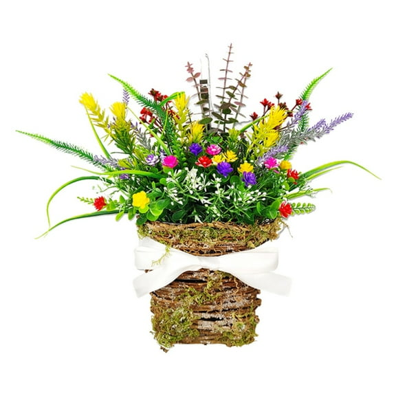 Wildflowers Door Hanging Basket Wreath - Front Door Spring Wreath Hydrangea Welcome Sign, Farmhouse Spring Summer Flowers Basket Wreath for Home Decor