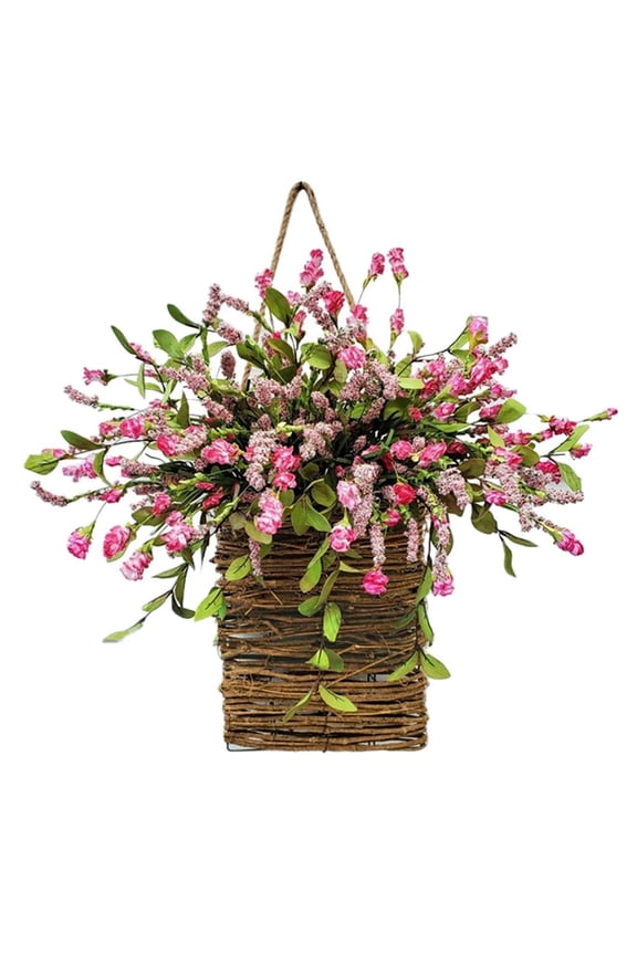 Wildflowers Door Hanging Basket Wreath - Front Door Spring Wreath Hydrangea Welcome Sign, Farmhouse Spring Summer Flowers Basket Wreath for Home Decor