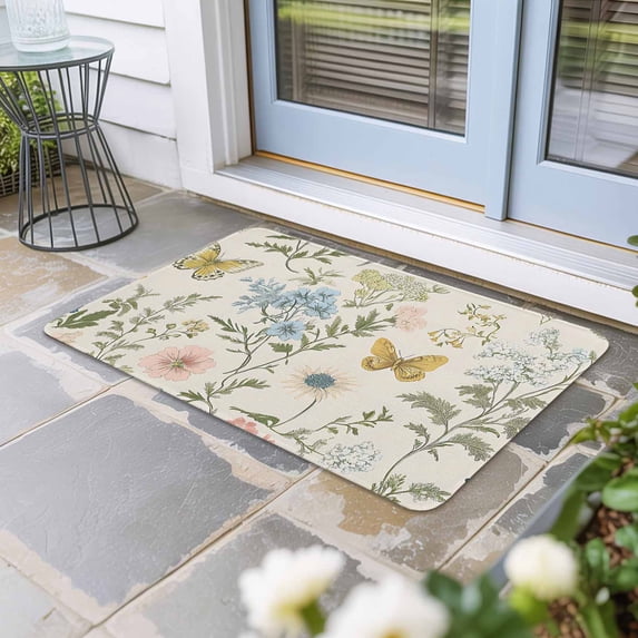 Wildflowers Door Mat Indoor Outdoor, Spring Flowers Plants Farmhouse Pastoral Non Slip Welcome Mat with Rubber Backing, Absorbent Fabric Front Door Mats Entryway Rug for Home Patio Entrance 20"x31.5"