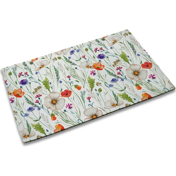 Wildflowers Entrance Door Mat Green Herbs Floral Spring Summer Decor Welcome Doormat NonSlip Carpet Rugs for Home Bathroom Kitchen Indoor Use (17"x30") Add a Welcoming Touch