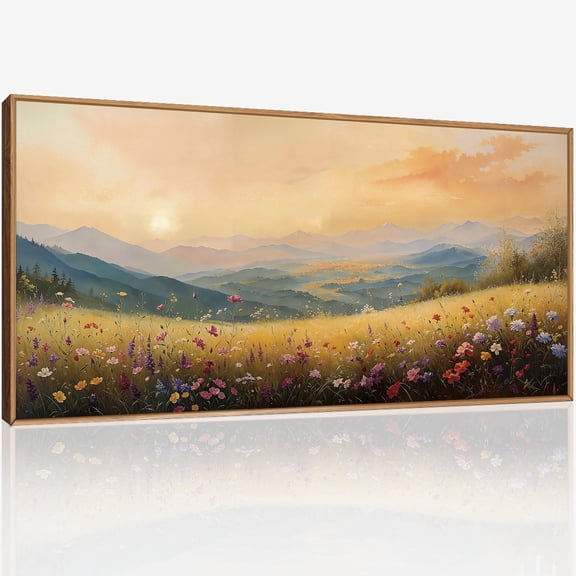 TOARTi Wildflowers Field Canvas Wall Art Boho Floral Framed Painting Vintage Nature Landscape Prints for Living Room Bedroom Office 20x40 Inch