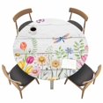 thumbnail image 1 of Wildflowers Fitted Tablecloth with Elastic Edged, Round Table Cloth for Dining Table, Spring Farmhouse Tulip Floral Leaf Wooden Grain Waterproof Oil Proof Table Cover for Indoor Outdoor 55"-60", 1 of 8