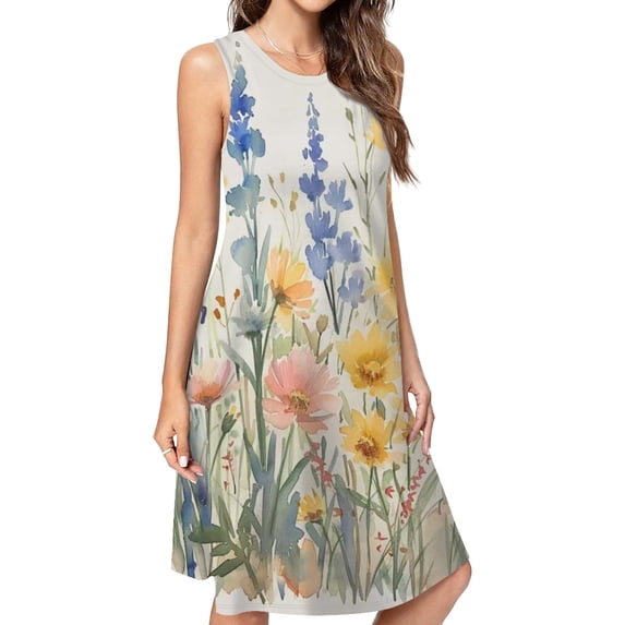 Wildflowers Floral Spring Summer Dresses For Women Fashion Dress Casual Sleeveless Loose Sundress With Pockets