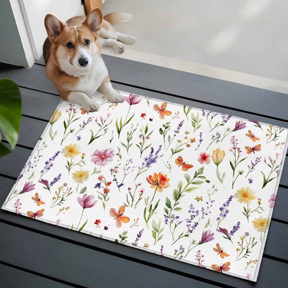 Wildflowers Front Door Rugs 2x3 ft Colorful Spring Floral Botanical Flower Plants Small Rug for Entryway Non Slip Washable Bathroom Door Mat Absorbent Floor Mat for Indoor Entrance
