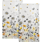 Wildflowers Hand Towels for Bathroom Set of 2 Yellow Grey Flower Kitchen Dish Towel Soft Absorbent Decorative Face Towel for Home Gym Spa Guest