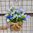 thumbnail image 1 of Wildflowers Hanging Basket Wreath, Artificial Purple Tulip Spring Wreath for Front Door, Wall Hanging Flower Bucket Rustic Farmhouse Wreath Party Wedding Home Decor, 1 of 8