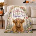 thumbnail image 1 of Wildflowers Highland Cow Floral Crown Whimsical Farm Art, Festive Holiday Scene, Warm Flannel Blanket for Ranch House and Living Room, Art Lovers Thanksgiving Gift, Festive Home Decor, 1 of 7