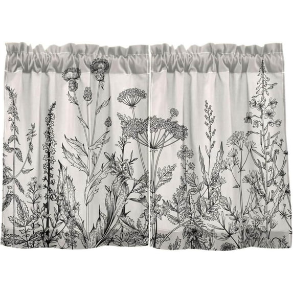 Wildflowers Kitchen Curtains 2 Panels UV Protected Tier Curtains, Half Window Curtains Kitchen Tiers for Guest Room Bathroom Sink Laundry Room Basement,36 x 27 Inch