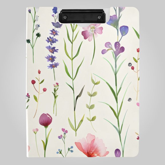 Wildflowers Leaves Soft Color Foldable Binder Folder Clipboard with Pen Slot Double Clips A4 Size File Storage
