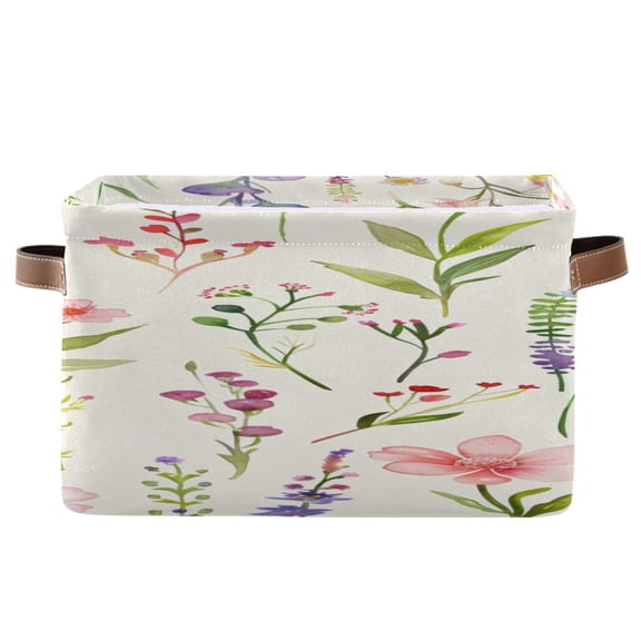 Wildflowers Leaves Soft Color Square Storage Bins with Handles Collapsible Containing Box 1 Pack