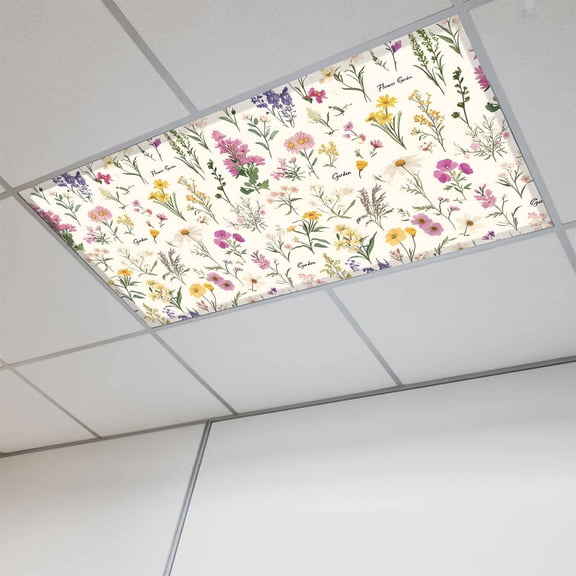 Wildflowers Magnetic Fluorescent Light Covers for Ceiling Lights 2x4Ft, Blossoming Botanical Prints Garden Floral Office Classroom Kitchen Drop Ceiling Light Covers Lighting Filters Shade Panel 1Pack