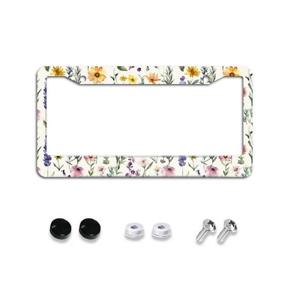 Wildflowers Meadow License Plate Frames for Women Men Car Plate Holder Cover Metal Tag Aluminum Car Accessories Front Rear Plate Decor