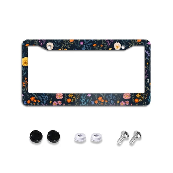 Wildflowers on Navy Blue License Plate Frames Universal Aluminum Tag Holder Cover with 2 Holes Screws for Front Rear Car Plate Decor 12x6 Inch for Women Men