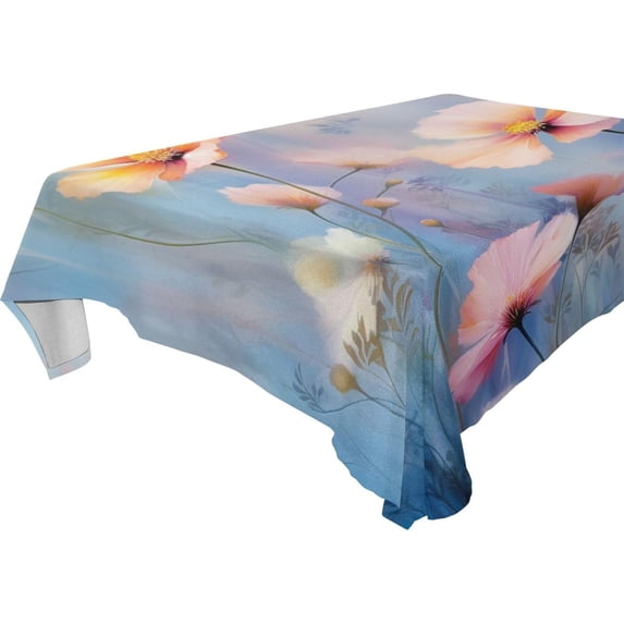 Wildflowers Painting Rectangle Tablecloth Waterproof Polyester Table Clothative Stain Resistant & Wrinkle Resistant Washable Table Cover for Dining Table/Party/Camping 54x54 Inch Decor Gift