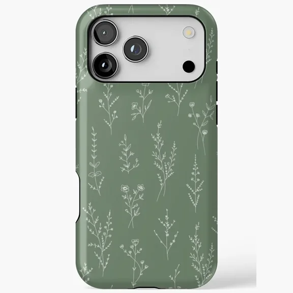 Wildflowers Pattern Sage Green Floral Nature Case for iPhone 11 12 13 14 15 16 17 Pro Max