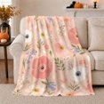 thumbnail image 1 of Wildflowers on Peach with Blue Bells, Soft Botanical Style for Flower Lovers, Cozy Spring Garden Scene, Flannel Blanket for Sunroom and Bedroom, decorative theme Gift and Floral Home Decor, 1 of 9