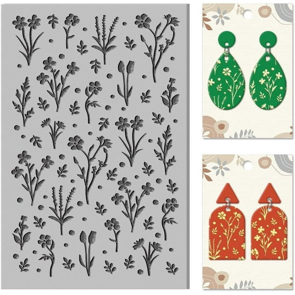 Wildflowers Polymer Clay Texture Sheets Realistic SilhouetteTexture Mat Polka Dots Rubber Clay Texture Mat Clay Modeling Pattern Pad Texture Sheets