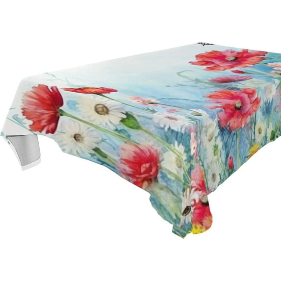 Wildflowers Rectangle Tablecloth Waterproof Polyester Table Clothative Stain Resistant & Wrinkle Resistant Washable Table Cover for Dining Table/Party/Camping 54x57 Inch Decor Gift