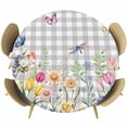 thumbnail image 1 of Wildflowers Round Tablecloth, Fitted Table Cover with Elastic for 36"-44" Round Tables, Spring Watercolor Tulip Floral Leaf Grey Plaid Table Cloth Outdoor Indoor Dinning Party Waterproof Tablecloths, 1 of 7