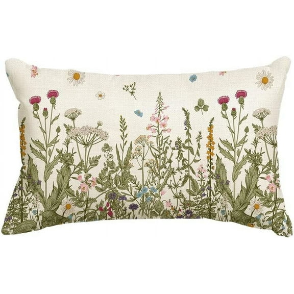 Wildflowers Spring Throw Pillow Cover, 12 x 20 Inch Flower Cushion Case Decoration for Sofa Couch