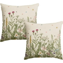 Wildflowers Spring Throw Pillow Cover Set of 2, 18 x 18 Inch Flower Cushion Case Decoration for Sofa Couch