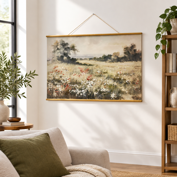 Wildflowers Style 05 Landscape Canvas Art Print, 36x54 Inch Vintage Pastoral Wall Decor