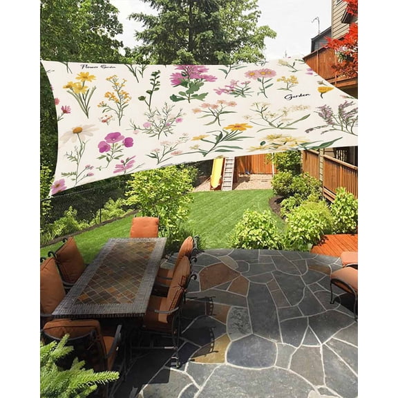 Wildflowers Sun Sail Shades Rectangle Canopy,Sunlight Block Heavy Duty Curved Backyard Shade Cover,Blossoming Botanical Prints Garden Floral Waterproof Sun Shades for Patios Garden Pergola 6.5'x10'