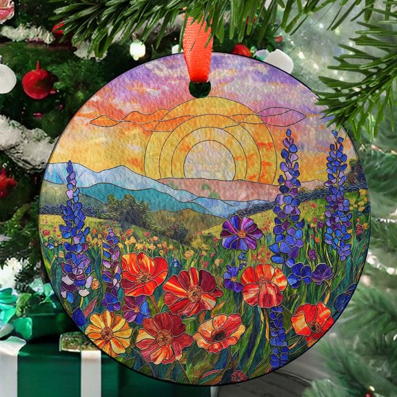 Wildflowers Suncatcher, Flowers Sunset Ornament Style Window Hangings, Wall Decor, Home Decor, Window Hanger Decor, 2025, Holiday Decoration, Seasonal 2025, Festive Home Accent,