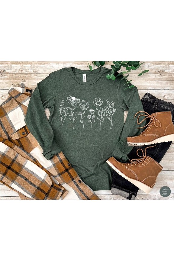 Wildflowers T-Shirt, Flower Crewneck T-Shirt, Floral T-Shirt For Women, Flower Lover T-Shi