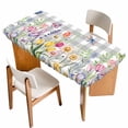 thumbnail image 1 of Wildflowers Table Cloths for 4 Foot Rectangle Tables, Spring Watercolor Tulip Floral Leaf Grey Plaid Patio Waterproof Elastic Fitted Tablecloths, Washable Rectangular Table Cover for Camping, 1 of 8