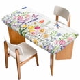 thumbnail image 1 of Wildflowers Table Cloths for 5 Foot Rectangle Tables, Spring Farmhouse Tulip Floral Leaf Wooden Grain Patio Waterproof Elastic Fitted Tablecloths, Washable Rectangular Table Cover for Camping, 1 of 8