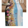 thumbnail image 1 of Wildflowers Table Runner 120 Inches, Oil Painted Floral Blue Coastal Sea Bed Runner Dresser Scarves Tabletop for Indoor Outdoor Parties/Ceremony/Banquet, 13"x 120", 1 of 8