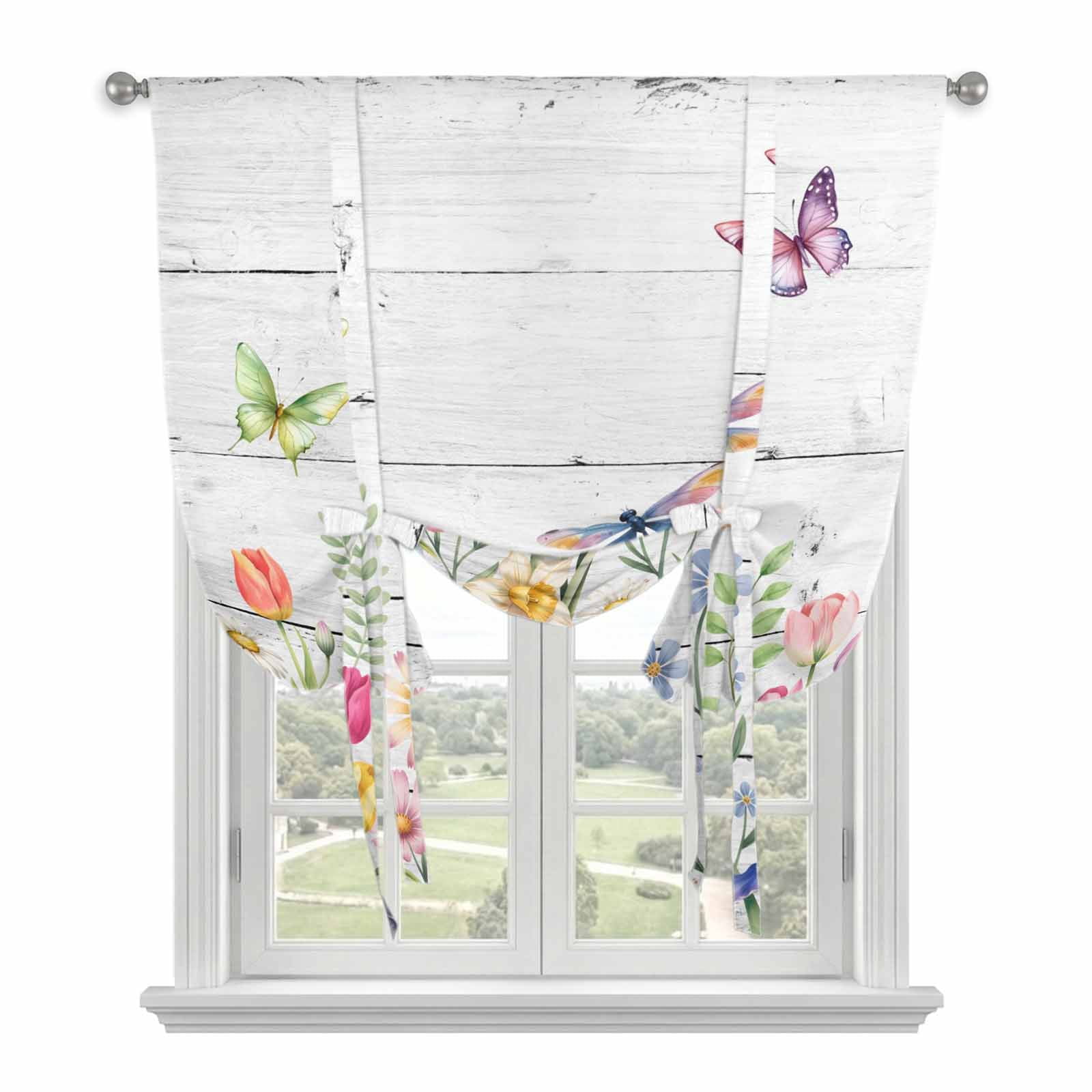 Wildflowers Tie Up Curtains for Windows, Adjustable Balloon Window ...