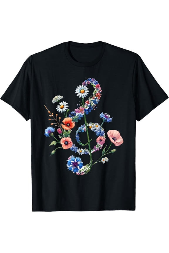Wildflowers Treble Clef Floral Music Note T-Shirt