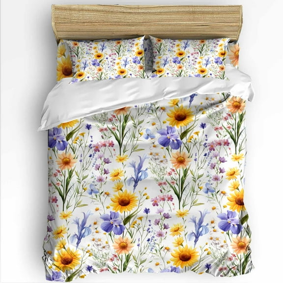 Wildflowers Twin Size Comforter Set, Spring Summer Plant Soft Bedding for All Seasons, 4 Pcs Bed Set with 1 Comforter (68"x86") ,1Sheet(66"x116"), 2 Pillowcases (19"x29")