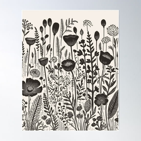 Wildflowers Vintage Linocut Botanical Poster Wall Art, Modern Wall Decor For Living Room Bedroom, 8x12 UNFRAMED