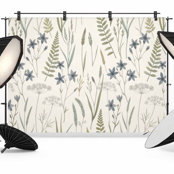 Wildflowers Weed Photography Backdrop 7x5FT, Country Vintage Watercolor Blue Flowers Green Leaf Photo Backdrops, Background for Photography Studio Photo Studio Background, Back Drop for Photoshoot