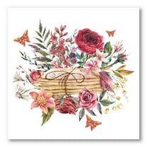 Wildflowers With Vintage Old Letters 16 in x 16 in Painting Canvas Art Print, by Designart