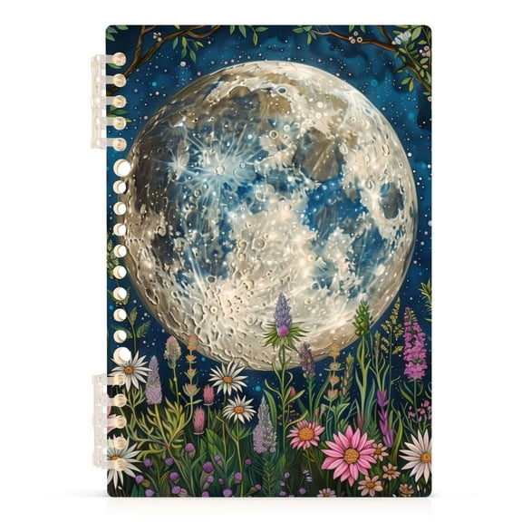 Wildflowers and Trees Surrounded Full Moon Notebooks 1-subject Journal 60 Sheets A5 College Ruled Paper Detachable Ring 8.3"x5.7"