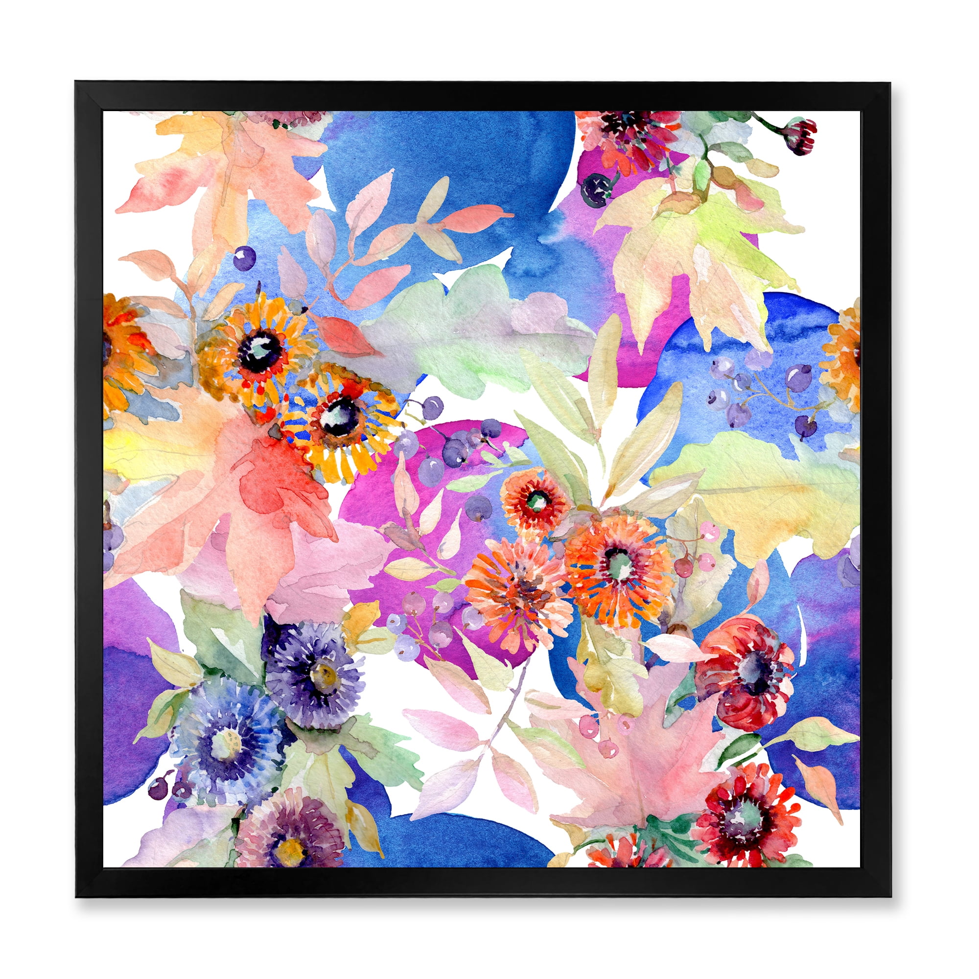 Wildflowers and Vibrant Wild Spring Leaves IV 30 in x 30 in Framed Painting Canvas Art Print, by Designart