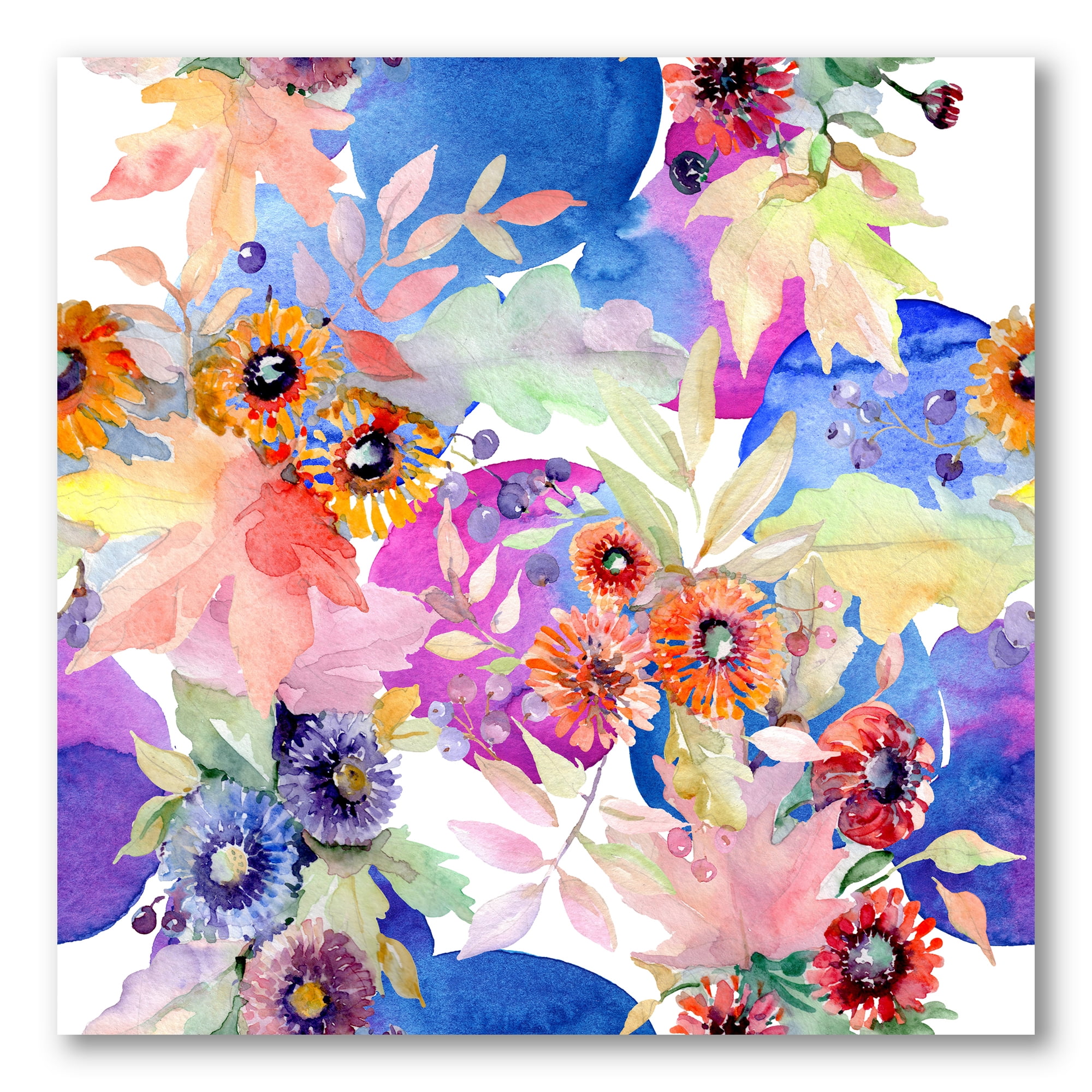Wildflowers and Vibrant Wild Spring Leaves IV 30 in x 30 in Painting Canvas Art Print, by Designart