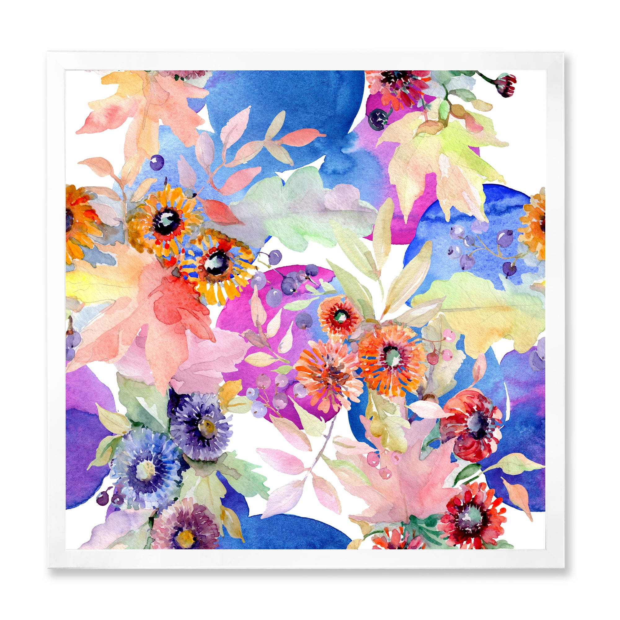 Wildflowers and Vibrant Wild Spring Leaves IV 36 in x 36 in Framed Painting Canvas Art Print, by Designart