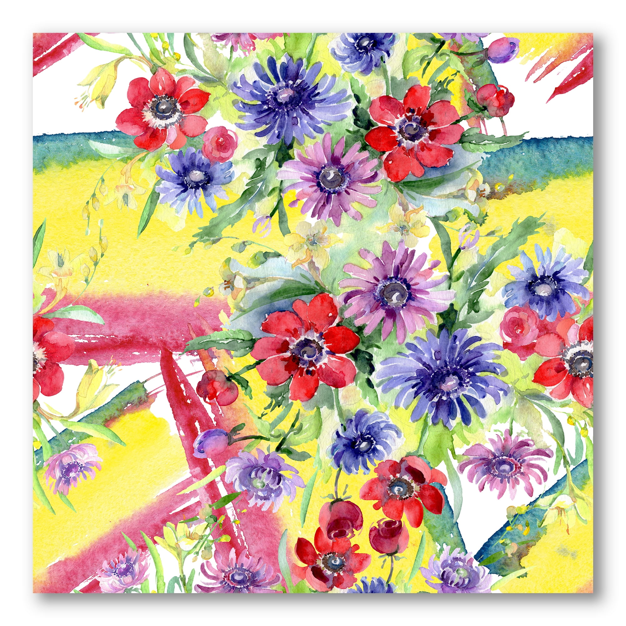 Wildflowers and Vibrant Wild Spring Leaves V 30 in x 30 in Painting Canvas Art Print, by Designart