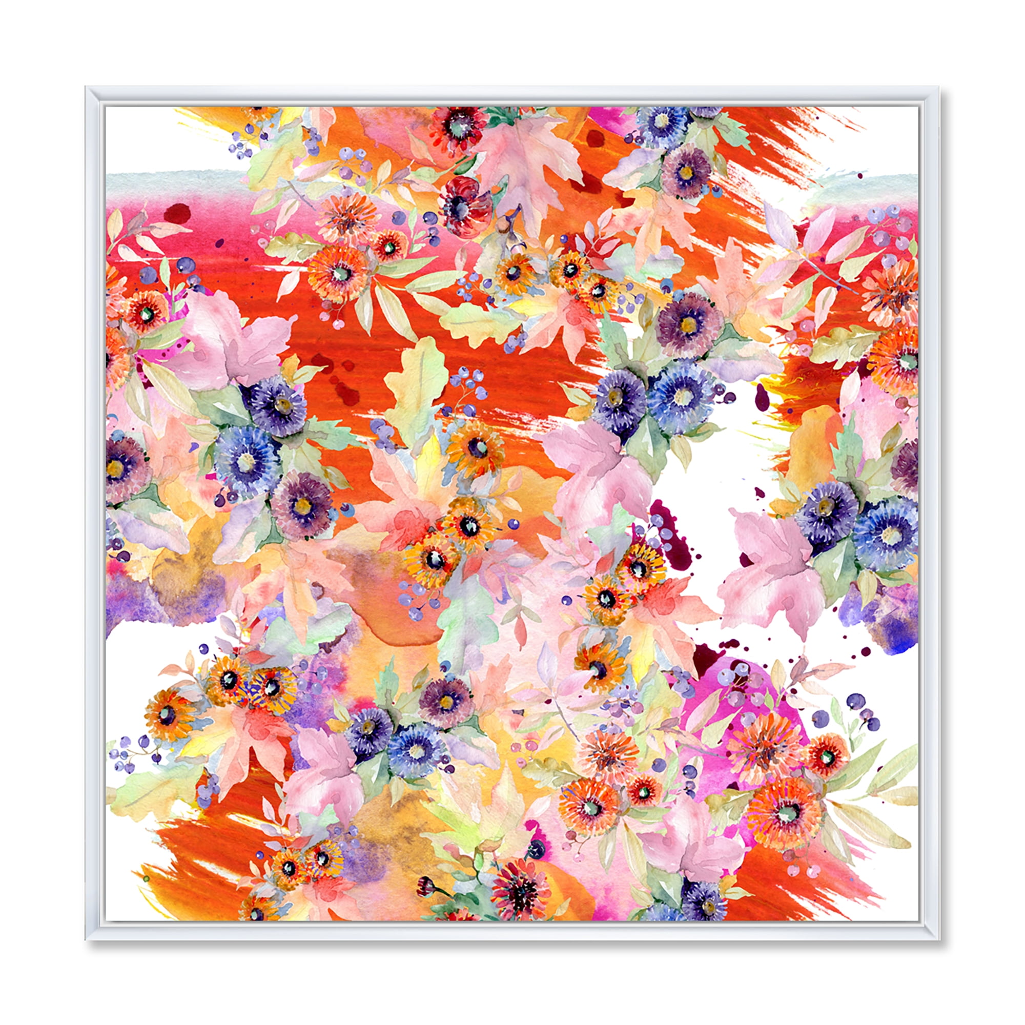Wildflowers and Vibrant Wild Spring Leaves VI 30 in x 30 in Framed Painting Canvas Art Print, by Designart