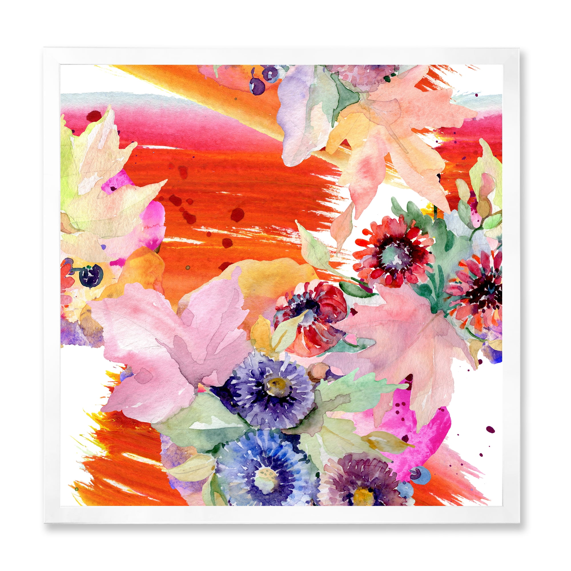Wildflowers and Vibrant Wild Spring Leaves VII 30 in x 30 in Framed Painting Canvas Art Print, by Designart