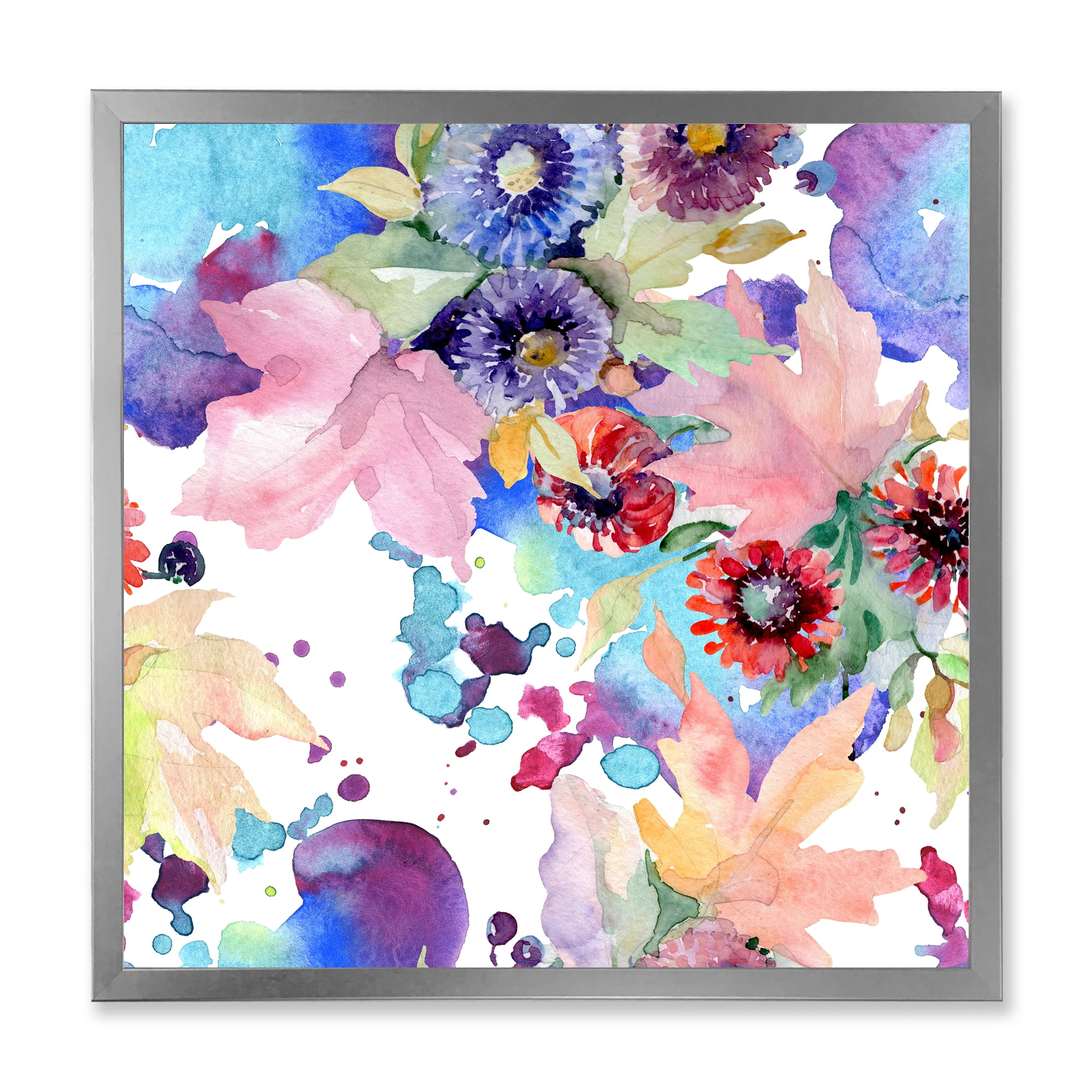 Wildflowers and Vibrant Wild Spring Leaves VIII 30 in x 30 in Framed Painting Canvas Art Print, by Designart