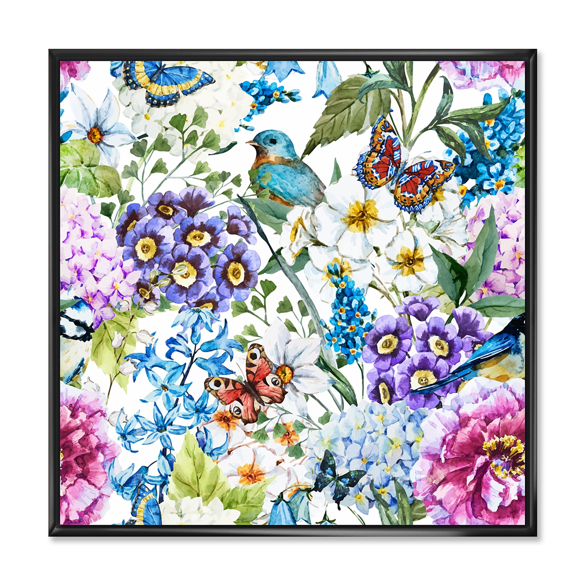 Wildflowers and Vibrant Wild Spring Leaves XII 30 in x 30 in Framed Painting Canvas Art Print, by Designart